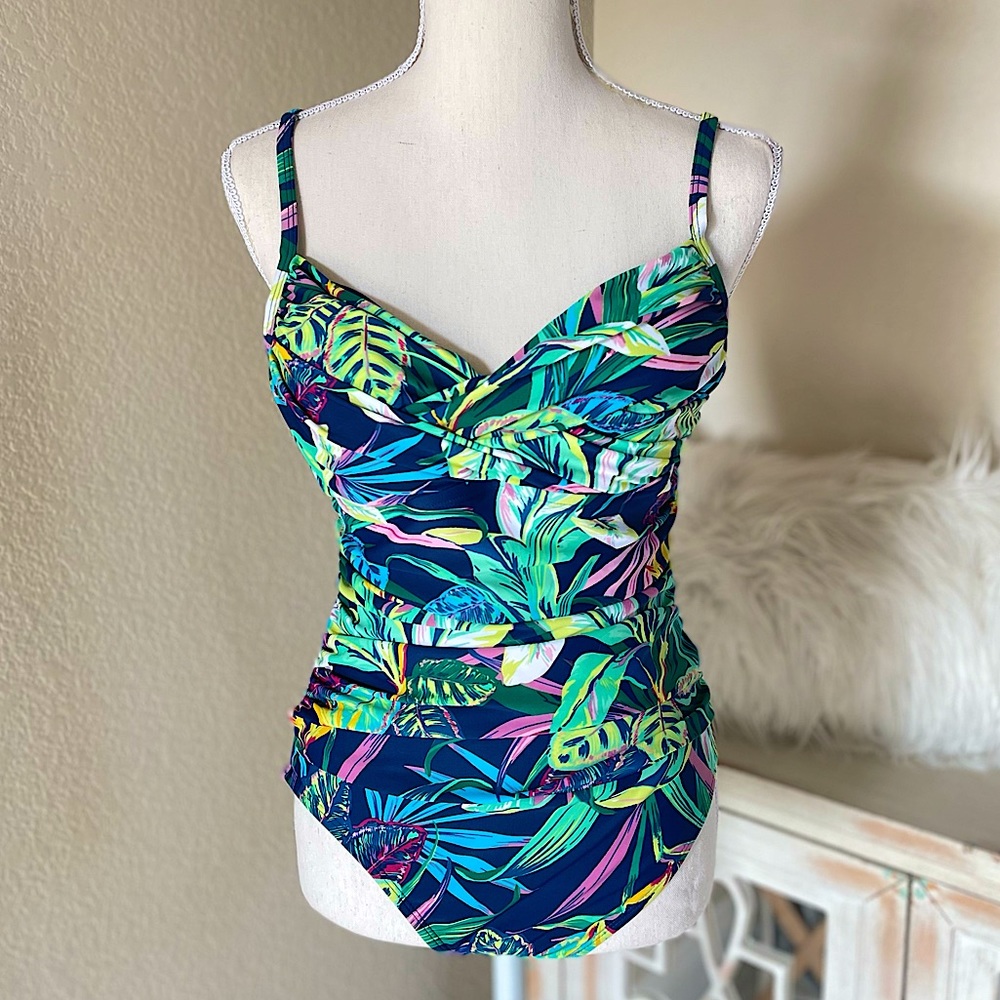 BLEU ROD BEATTIE ONE PIECE TROPICAL SWIMSUIT SZ 10 NEW